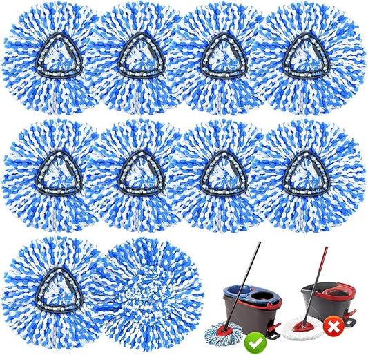 10 Pack Mop Replace Heads Compatible with O-Cedar Easywring Rinseclean 2-Tank System, Spin Mop Head Replacement, Microfiber Mop Refills for Deep Cleaning, Washable and Reusable