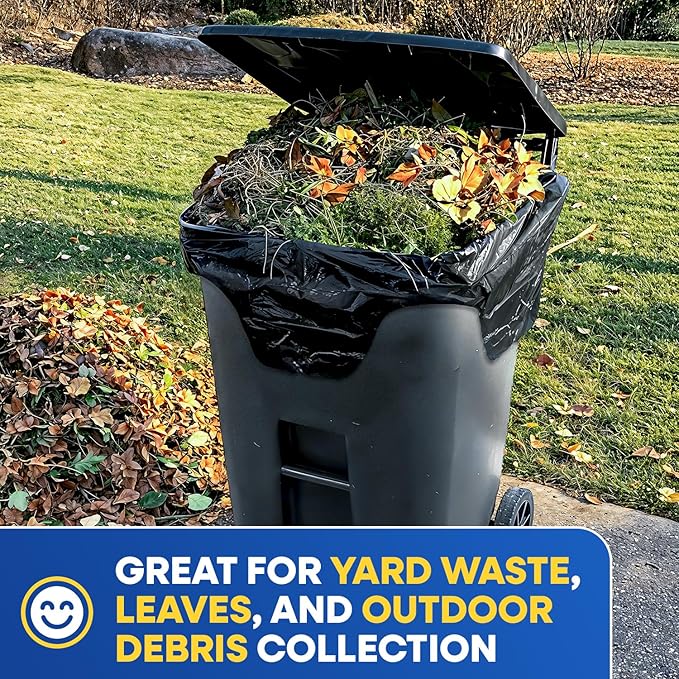 64-65 Gallon Trash Bags Heavy Duty with Flap Ties Extra Large Garbage Bags 2 Mil Outdoor Trash Bags 43 x 49 Trash Can Liners, Black Pack of 20