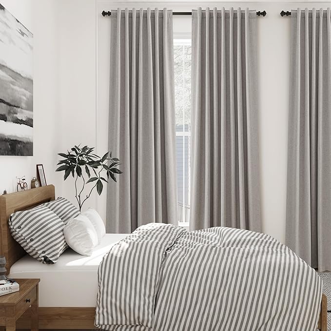 Silver Linen Blackout Curtains for Bedroom Windows Farmhousse Back Tab Rod Pocket Thermal Insulated Curtains 84 Inch Length 2 Panels Set Full Black Out Room Darkening Drapes for Living Room 52X84
