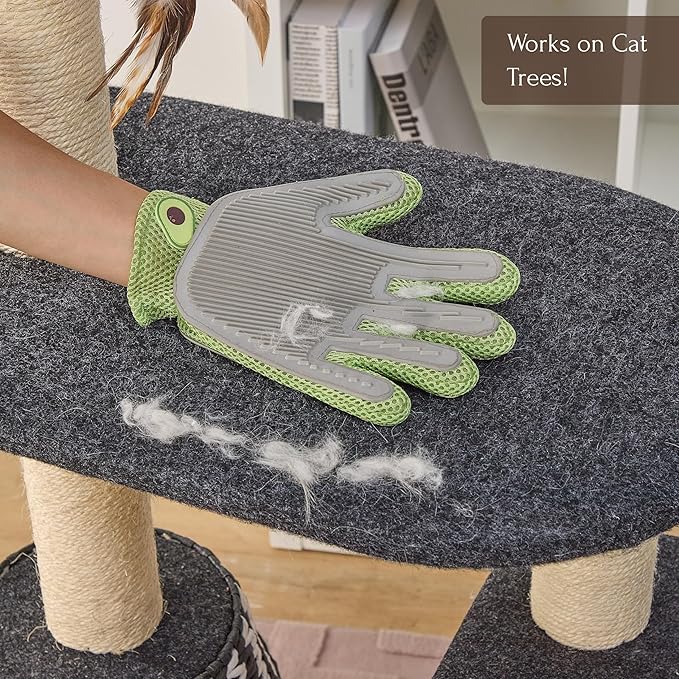PetPals Single Pet Hair Removal Grooming Glove, Suitable for Long- and Short-Haired Dogs and Cats. Double-Sided with Pet Hair Removal and Cleaning for Furnitures. Green