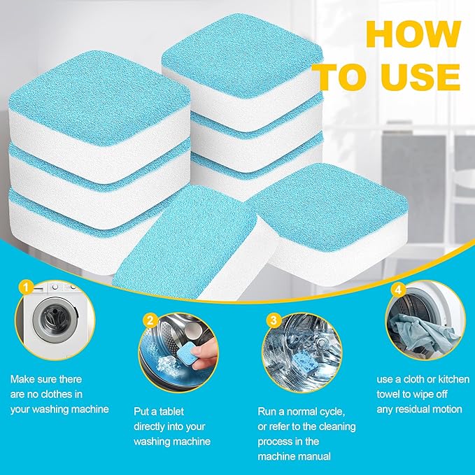 EKoBRIT Washing Machine Cleaner Tablets – 24-Pack Deep Cleaning & Descaler for HE, Front Load & Top Load washer cleaner tablets, Septic-Safe, 12-Month Supply