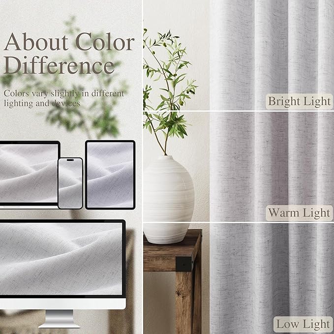 Nanspring Grey100% Blackout Curtains 63 inches Long Back Tab Rod Pocket Linen Curtain Thermal Insulated Textured Short Blackout Curtains 2 Panels Set 52x63