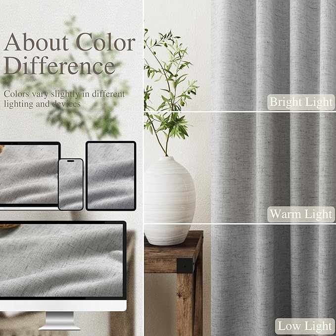 Charcoal Linen Blackout Curtains 120 Inch Length 2 Panels Set Burg Extra Long 10 Ft Back Tab Pocket Drapes Cotton Textured Total Sun Blocking Curtains for Living Room Cottage High Window 52x120