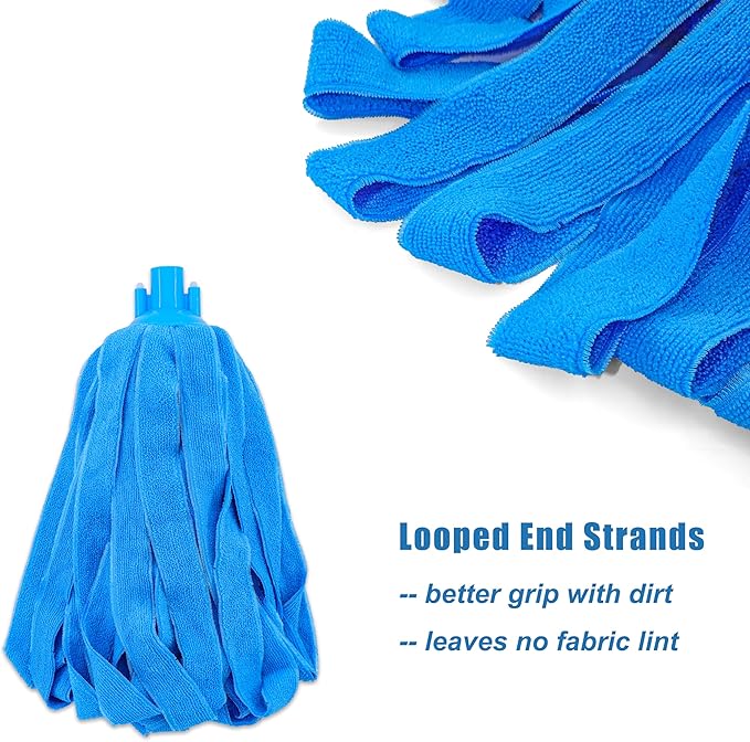 Microfiber Cloth String Mop Head Refill, Loop End Screw On Mop Head Compatible with All Standard US Threading Pole (Acme 3/4 inch Thread) – (3)