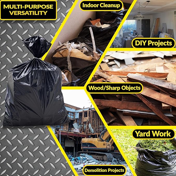 Reli. Contractor Garbage Bags 55 Gallon | 40 Trash Bags | Heavy Duty | Black Contractor