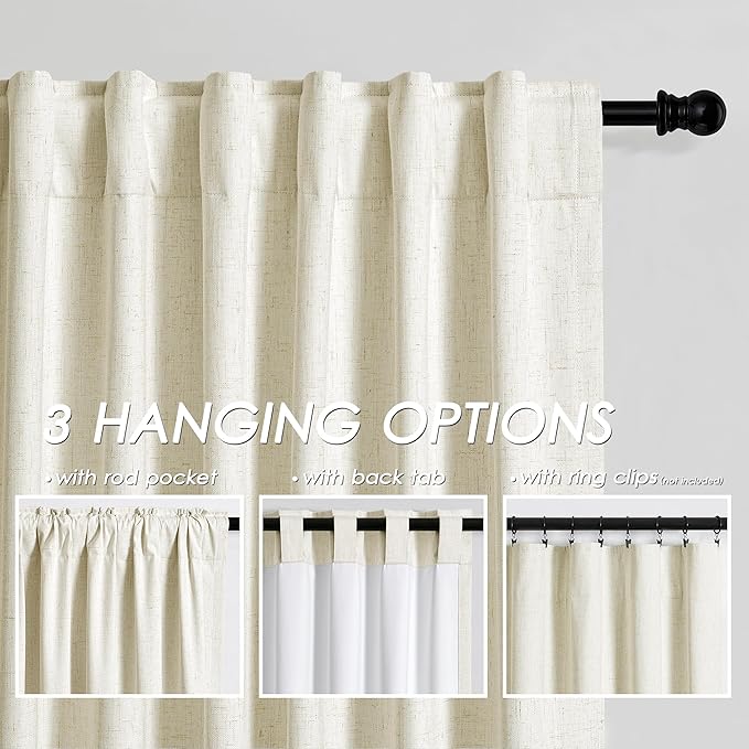 Full Black Out Warm Beige Window Curtains 84 Inches Long Back Tab Rod Pocket Heat Reducing Noise Cancelling Total Sun Blocking 2 Panels Set for Sliding Door Boho Farmhouse Curtains Drapes 52x84
