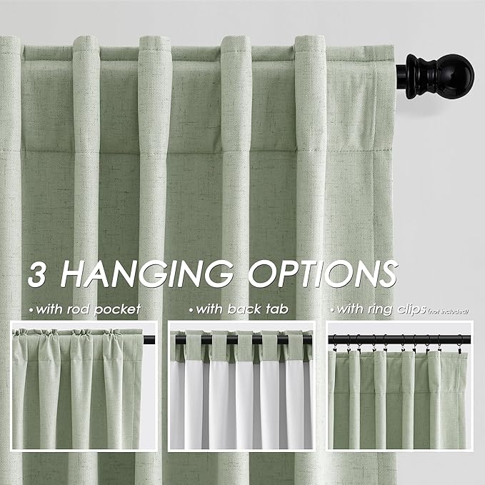 Full Black Out Mist Sage Window Curtains 84 Inches Long Back Tab Rod Pocket Cooling Noise Reducing Thermal Insulated 100% Blackout 2 Panels Set for Bedroom Neutral Rustic Curtains Drapes 52x84