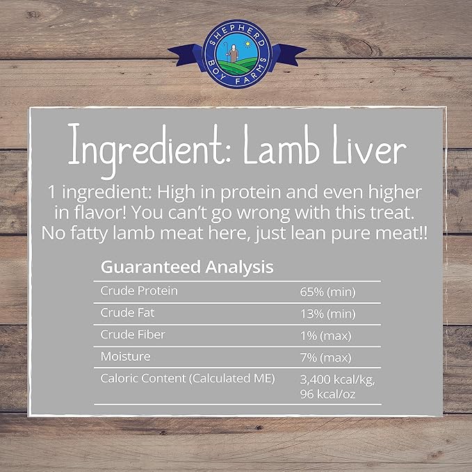 Shepherd Boy Farms Freeze Dried Dog and Cat Treats, Lamb Liver, All Natural Single Ingredient Freeze-Dried Dog Treat & Snacks, Made in USA, High Protein, Essential Nutrition of Raw Food, 8oz