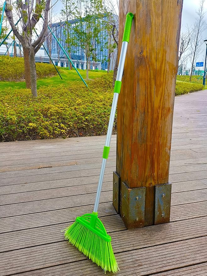 Xifando Three-Section Telescopic Aluminum Alloy Rod Long-Handled Broom for Housekeeping Garden Camping Outdoor&Indoor, 3 CPS Green