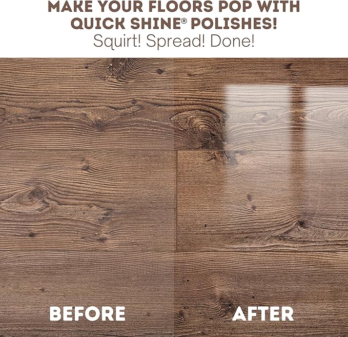 Quick Shine Hardwood Floor Luster-Polish 64oz-2pk Plant-Derived w/Carnauba Safer Choice, No PFAS, pH Neutral Ready to Use Formula w/Anti-Slip Technology Simply Squirt & Spread Made in USA