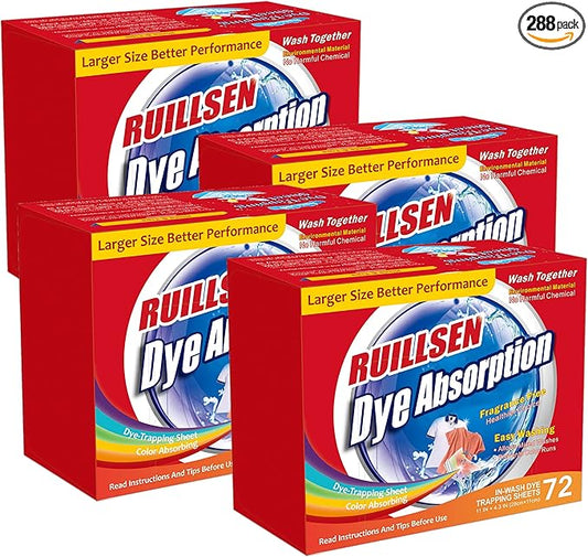 Dye Absorption Dye Trapping Sheets, 288 Count Household Cleaning Toilet Supplies Laundry Fragrance Free Color Collector Grabber Cleaner Machine Use With Mix Different for Single People