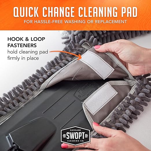 SWOPT 18” Microfiber Dust Mop + 60" Steel Handle, Combo — Dust Mop Head with Long Handle Interchangeable with All SWOPT Cleaning Products — Clean Hard-to-Reach Areas, Machine Washable
