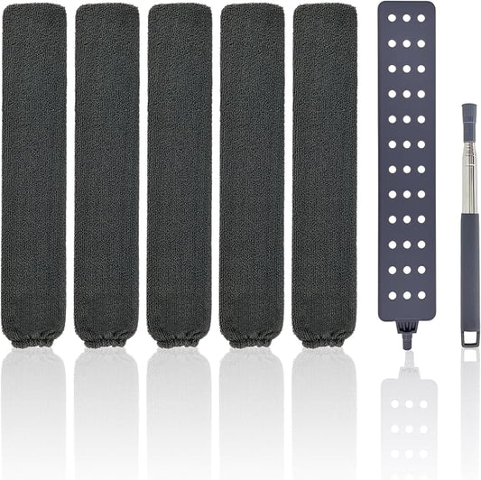 Yuibthr Retractable Gap Dust Cleaner Under Appliance Cleaning Tool with 5 Microfiber Dusting Cloths - Extendable Long Handle Flat Duster for Under Refrigerator Couch Bed Furniture