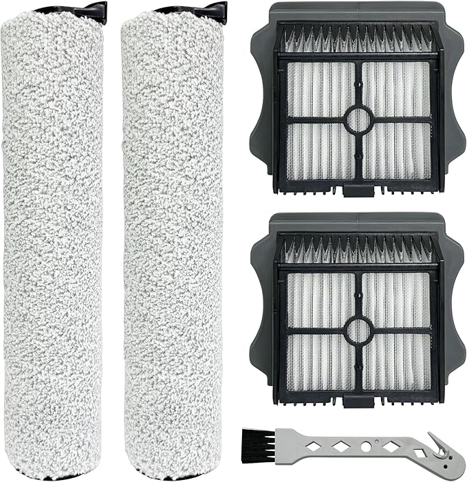 Brush Rollers and Filters Replacement Compatible with Tineco FLOOR ONE S5 Steam Cleaner Wet Dry Vacuum All-in-One, 2 Brush Rollers + 2 Vacuum Filters + 1 Cleaning Tool