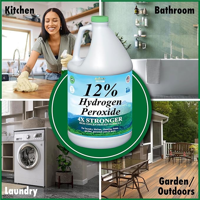 Nature's Freedom 12% Hydrogen Peroxide, Food Grade H2O2 and Purified Water Only, 4 Gallons Solution