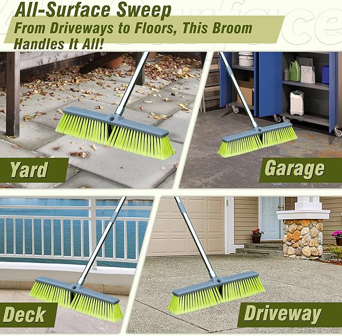 PHYEX 18" Push Broom with 47" Long Handle, Multi-Surface Floor Scrub Brush for Cleaning Deck, Patio, Garage, Driveway