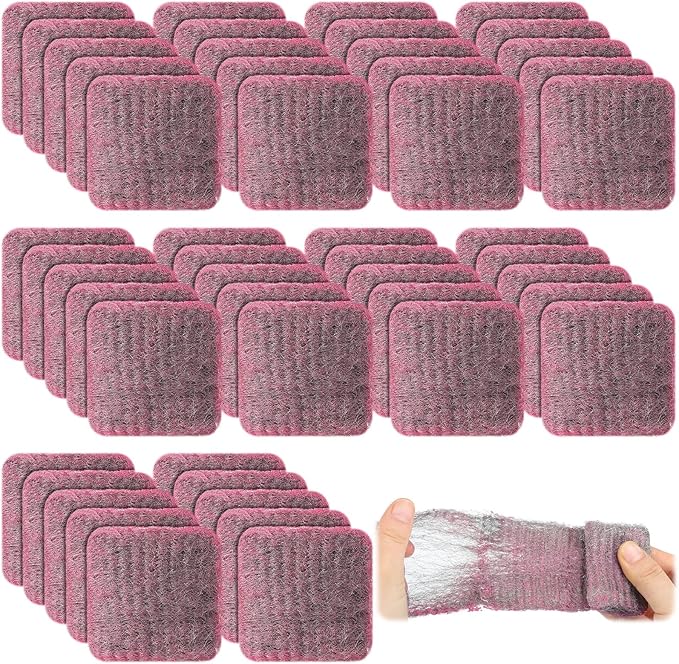 Domensi 100 Pcs Steel Wool Soap Pads Original Red Scent Steel Wool Scrubber Metal Cooktop Cleaning Soap Pads for Scouring Dirt Dish Pot Pan Oven Kitchen Grease and Oil