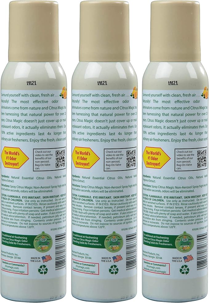 Citrus Magic Odor Eliminating Air Freshener Spray, Orange-Vanilla Swirl, 3-Ounce, Pack of 3
