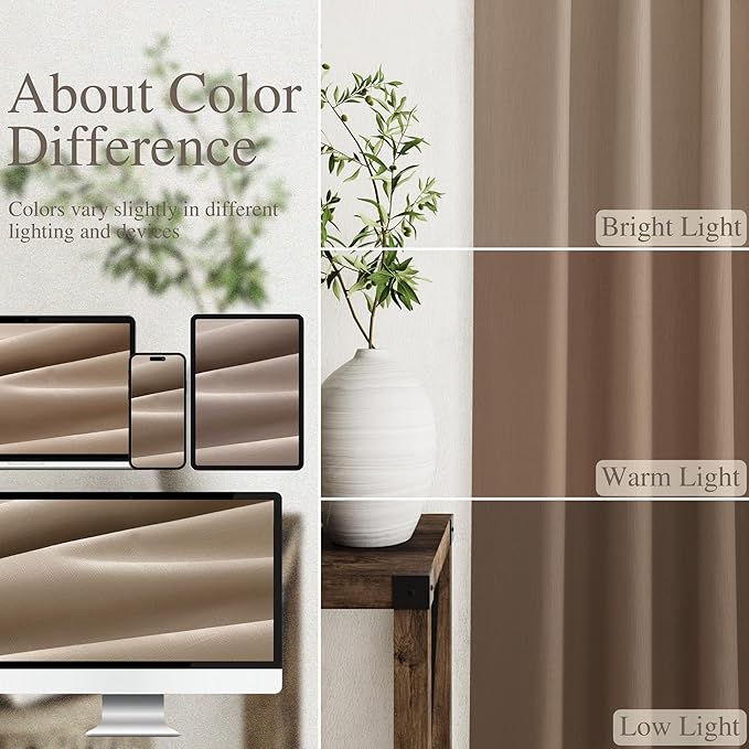 Nanspring Tan Green Linen Blackout Curtains 72 inch Length for Living Room Boho Farmhouse Back Tab Rod Pocket Thermal Insulated Textured Living Room Blackout Curtains 2 Panels Set 52x72 Inch