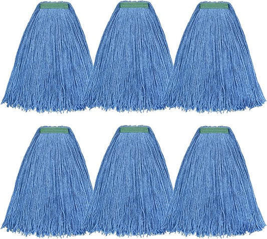 Matthew Cleaning 24oz 6Pack Cotton Floor Mop,Cotton Looped-Open String Heavy Duty String Refills, Universal Headband Blend Refill,Mop Head Replacement for Home, Industrial and Commercial Use(Blue)