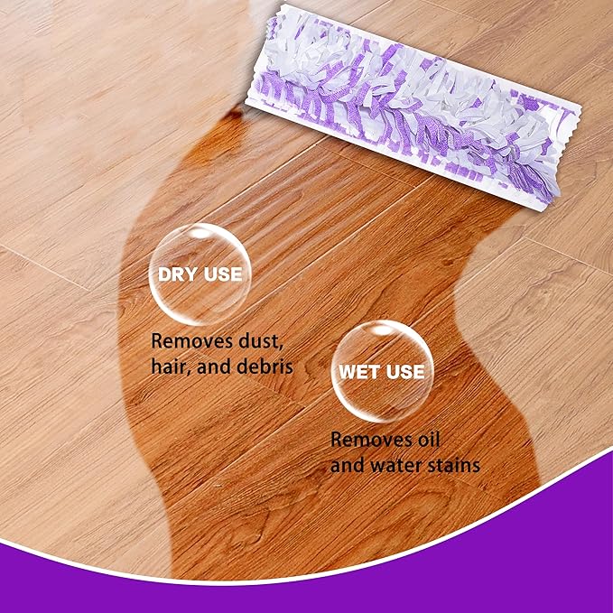 Disposable Mopping Pad Refills for PowerMop Multi-Surface Mop and PowerMop Wood Mop, Spray Clean Pads Replacement (Purple -15)