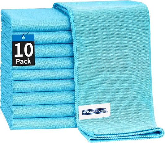 HOMERHYME Microfiber Glass Cleaning Cloth - 10 Pack Polishing Cloths, 16" x 14" Window Cleaning Towel, Streak Free, Lint Free, Great for All Delicate Surface, Glasses, Stainless Steel, Windshield.
