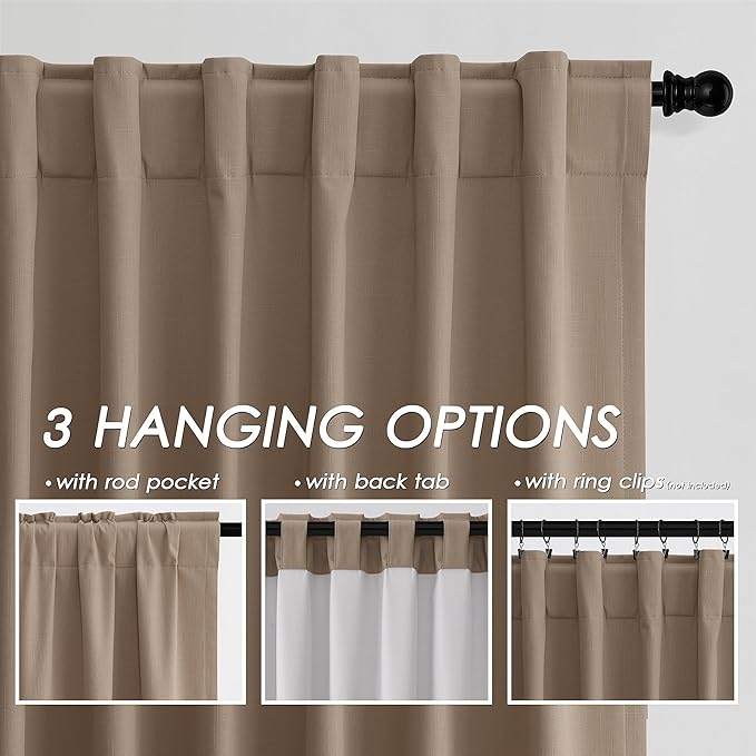 Nanspring Tan Linen Blackout Curtains 84 Inches Long Back Tab Burlap Flax Bedroom Blackout Curtains 2 Panel Sets Rustic Farmhouse Full Light Blocking Thermal Insulated Curtain 84 Inch Length