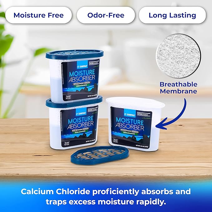 Moisture Absorber Activated Charcoal 10.5 oz/300g | Removes Moisture, Damp, Humidity & Odors | Odor Absorber | Moisture Trap for Bathroom, Closet, Kitchen & Small Spaces | Set of 4