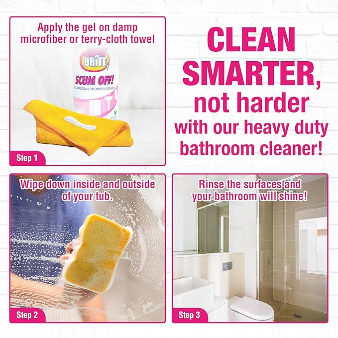 Quick ‘n Brite Scum Off Shower Cleaner - No Scrub, No Harsh Chemical Daily Shower Cleaner, Multi-Surface All-Purpose Cleaner 64 Oz (Packaging May Vary) Pack of 2