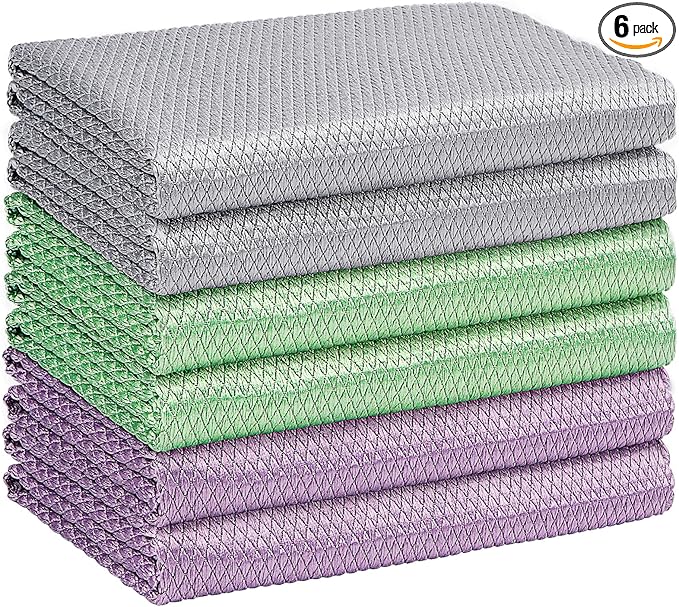 HOMEXCEL Microfiber Glass Cleaning Cloths-6PK, 16"x14" Lint Free Window Cleaning Cloth, Glasses, Mirrors, Screens, Stainless Steel, Premium Microfiber Wipes for Cleaning, Glass and Window Cleaner