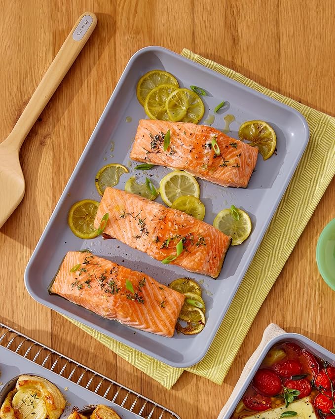 Caraway Nonstick Ceramic Small Baking Sheet Duo (9x13”) – Non-Toxic, PTFE & PFOA Free – Oven Safe – Aluminized Steel Core – Mini Sheet Pan for Baking, Roasting & More - Slate