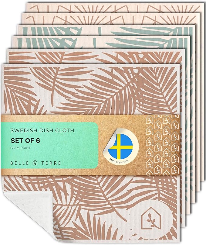Swedish Dish Cloths for Kitchen - Reusable Dishcloths for Washing Dishes - Each Cellulose Dish Cloth Replaces 15 Rolls of Paper Towels and is More Absorbent Than a Sponge - Dishcloth Set of Six
