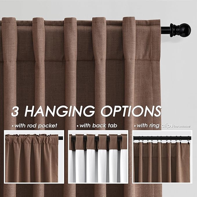 Nanspring Caramel Brown Linen Blackout Curtains 84 Inches for Bedroom Modern Farmhouse Living Room Draperies Cream Colored Thermal Insulated Full Shading Curtains for Sliding Door 52x84