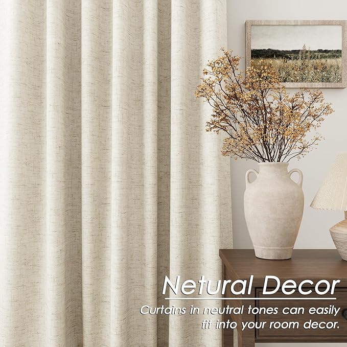 Nanspring Tan Beige Linen Blackout Curtains 144 inch Length Back Tab Rod Pocket Thermal Insulated Textured Living Room Blackout Curtains 2 Panels Set 52x144