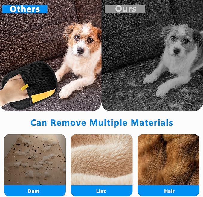 Maiiu Electrostatic Pet Hair Removal Gloves, Reusable Pet Hair Remover Gloves for Cats & Dogs, Washable Cat Hair Removal Gloves, Upgraded Dog Hair Removal Tool, Cat & Dog Grooming Glove. (Black)