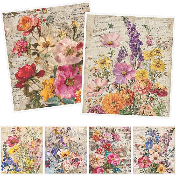 Vintage Flower Swedish Dishcloths for Kitchen - 6PCS Floral Swedish Cloths for Washing Dishes Reusable, Wildflower Washable Kitchen Towels, Reusable Sponge Cloths for Home Party Housewarming