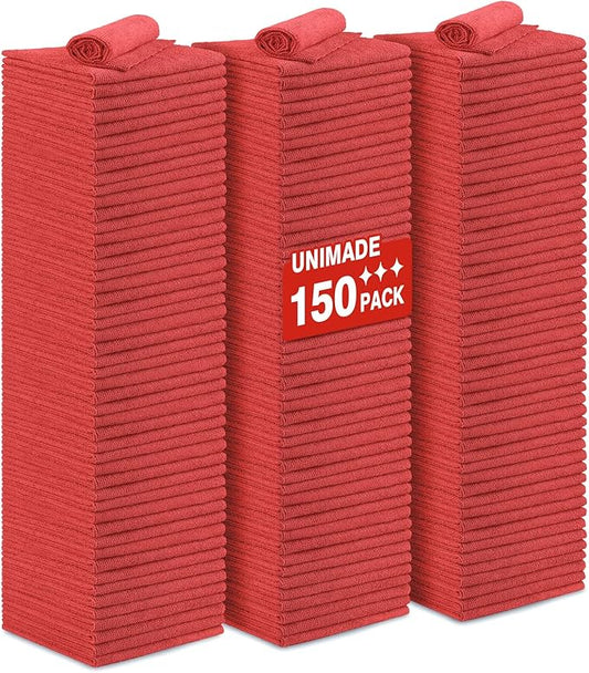 Shop Towels Rags, 150 Pack Reusable Shop Rags Bulk Microfiber Cleaning Cloth Lint Free Cleaning Towels for Car Kitchen Automotive Bar Mechanic Restaurant Garage, 11.5"x 11.5", Red