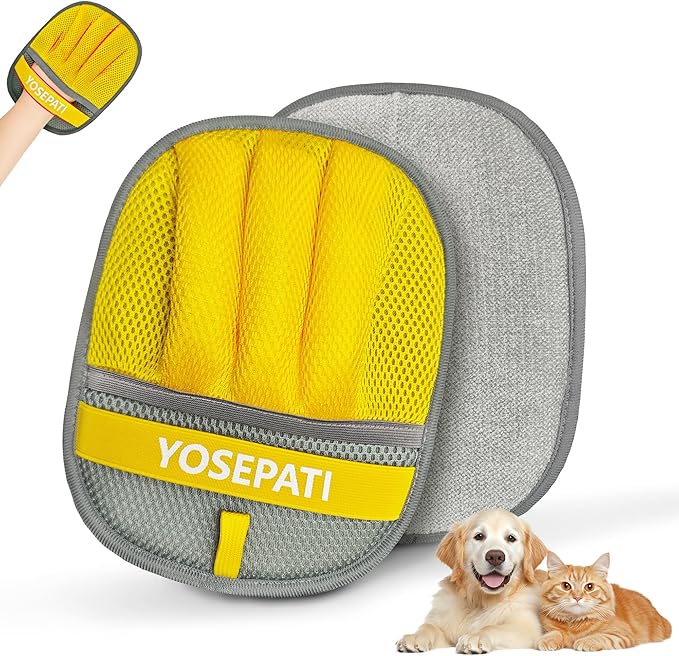 YOSEPATI Pet Hair Removal Glove, Five-Finger Magic Brush Electrostatic Mitt, Pet Hair Remover Tool for Dog & Cat, Reusable Pet Hair Gloves Pet Grooming Needs, Fur Remover for Couch, Clothing & Carpet