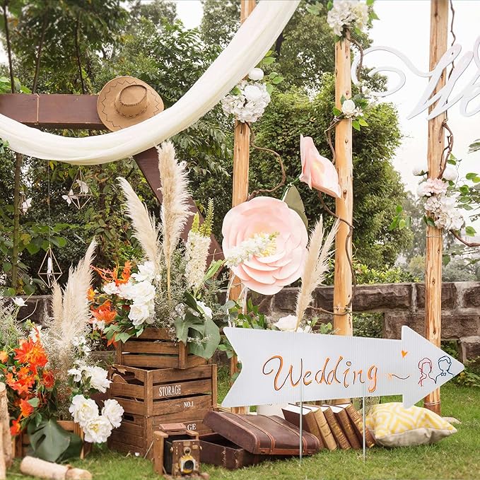 Blank Arrow Signs With Stakes 6 Pack - 17 x 6 Inches Wedding Directional Yard Signs, This Way Arrow Birthday Party Signs