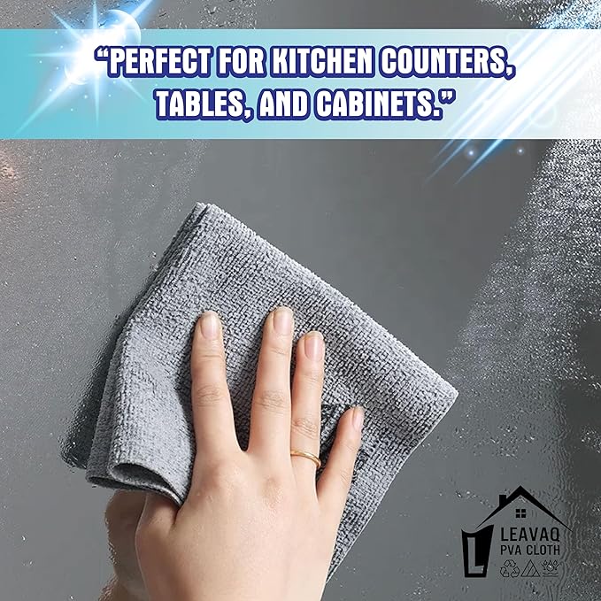 Leavaq 3-Pack PVA Microfiber Cleaning Cloth – 12"x12" Ultra Absorbent, Quick Dry, Streak-Free, Kitchen, Glass, Home & Office
