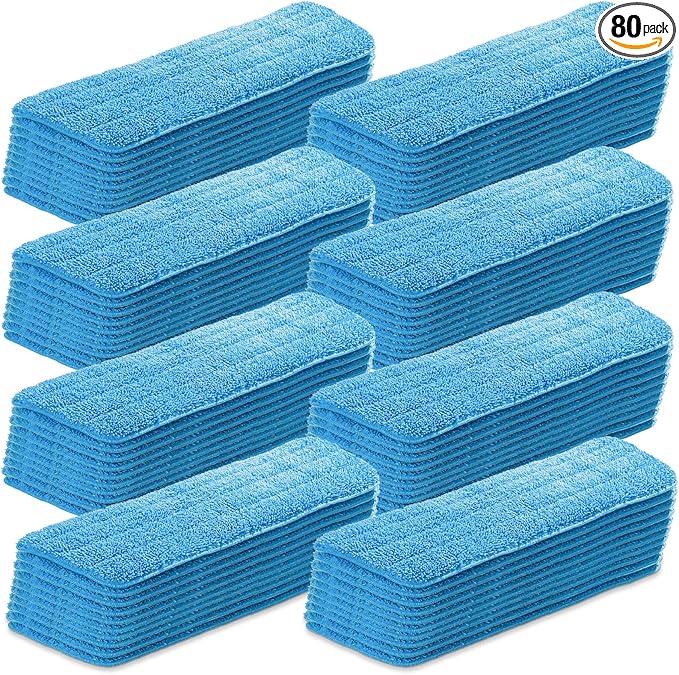 Gandeer 80 Pack Microfiber Mop Pads Machine Washable Cleaning Flat Mop Head Replacement Reusable Household Pads for Hardwood and Hard Surface Floor Cleaning and Scrubbing