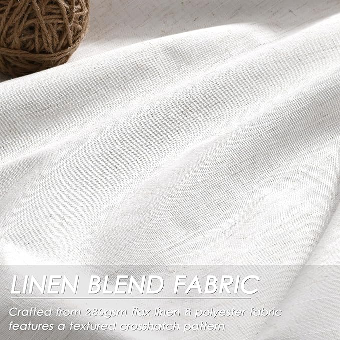 100% Blackout Linen Curtains 90 inch Length 2 Panels for Living Room Loop Pocket Pinch Pleated Black Out Drapes Cream Colored Heat Reducing Total Blackout Window Curtains for Bedroom 90 inches Long