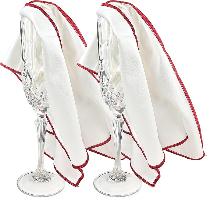 Wine Chic The 2-Pack Premium Microfiber Wine Glass Polishing Cloths, Large Lint-Free Drying Towels for Glasses, Stemware, Glassware, Camera Lenses, 25 Inch X 20 Inch (White, 2 Count)