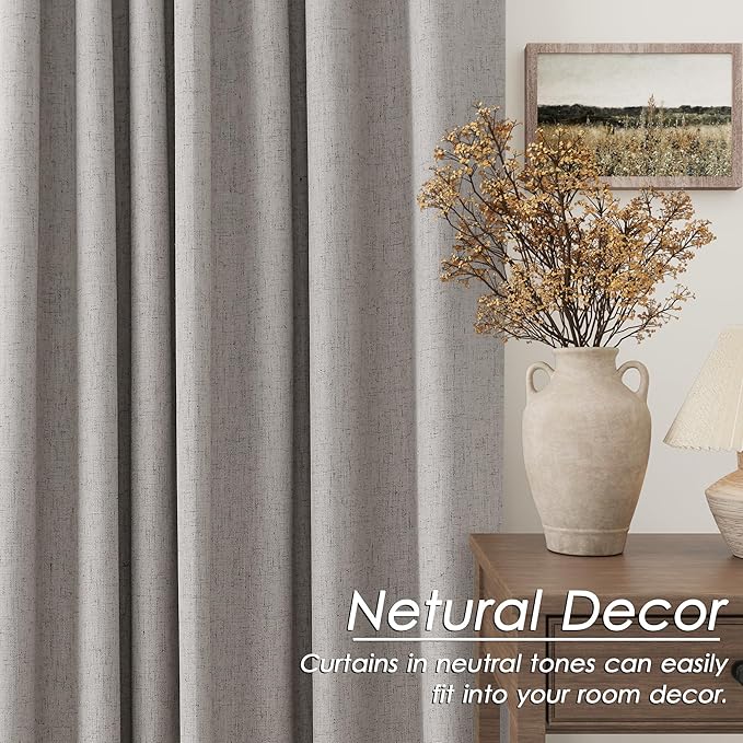 Silver Linen Blackout Curtains for Bedroom Windows Farmhousse Back Tab Rod Pocket Thermal Insulated Curtains 84 Inch Length 2 Panels Set Full Black Out Room Darkening Drapes for Living Room 52X84