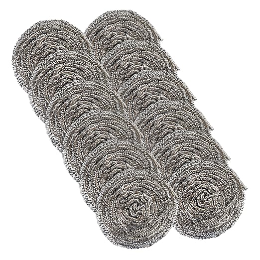 Restaurantware Stainless Steel Scrubber 100-Pack 3.15 x 3.15 x 1.969 Inches Rust-Resistant Metal Scouring Pad Durable Silver Scrub Pad for Pots and Pans Grill Cleaning Scrubber Commercial Kitchen Use