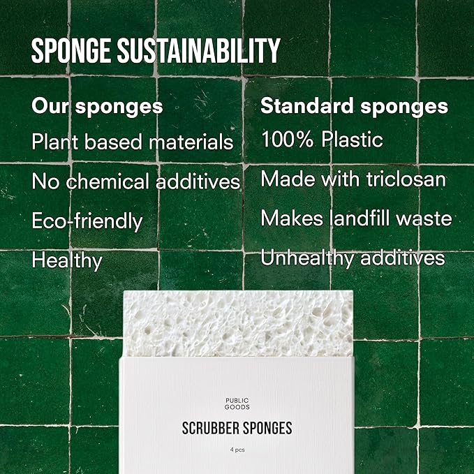 Public Goods Scrubber Sponge | Cleaning & Scrubbing Sponges for Dishes & Kitchen Sink | Natural, Plant-Based Sponges | Pack of 4