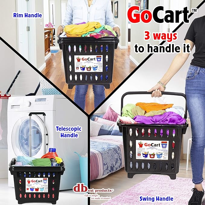 dbest products GoCart, Black Grocery Cart Shopping Laundry Basket on Wheels