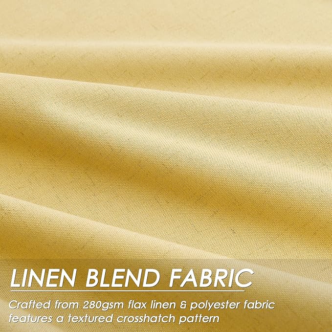 Nanspring Gold Yellow Linen Blackout Curtains 108 Inches Long Loop Pocket Rod Pocket Cooling Noise Reducing 100% Blackout 2 Panels Set for Bedroom Neutral Rustic Curtains Drapes 52x108