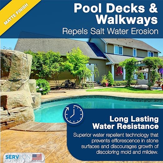 Serveon Sealants Natural Stone Sealer Plus Stain Guard (Matte Finish) Commercial Grade Outdoor Indoor Waterproof Grout Sealer Protects Pavers Pools Patios Landscape Stones (1 Gallon) H2900S
