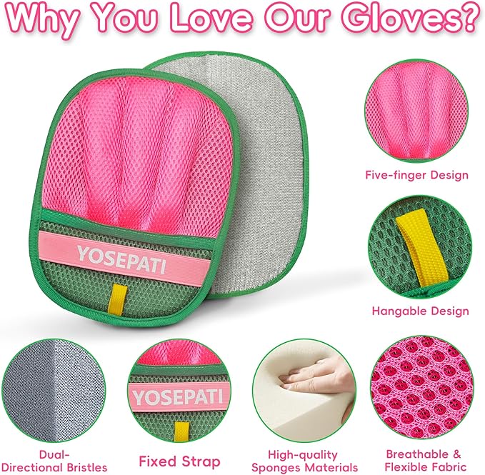 YOSEPATI Pet Hair Removal Glove, Five-Finger Magic Brush Electrostatic Mitt, Pet Hair Remover Tool for Dog & Cat, Reusable Pet Hair Gloves Pet Grooming Needs, Fur Remover for Couch, Clothing & Carpet